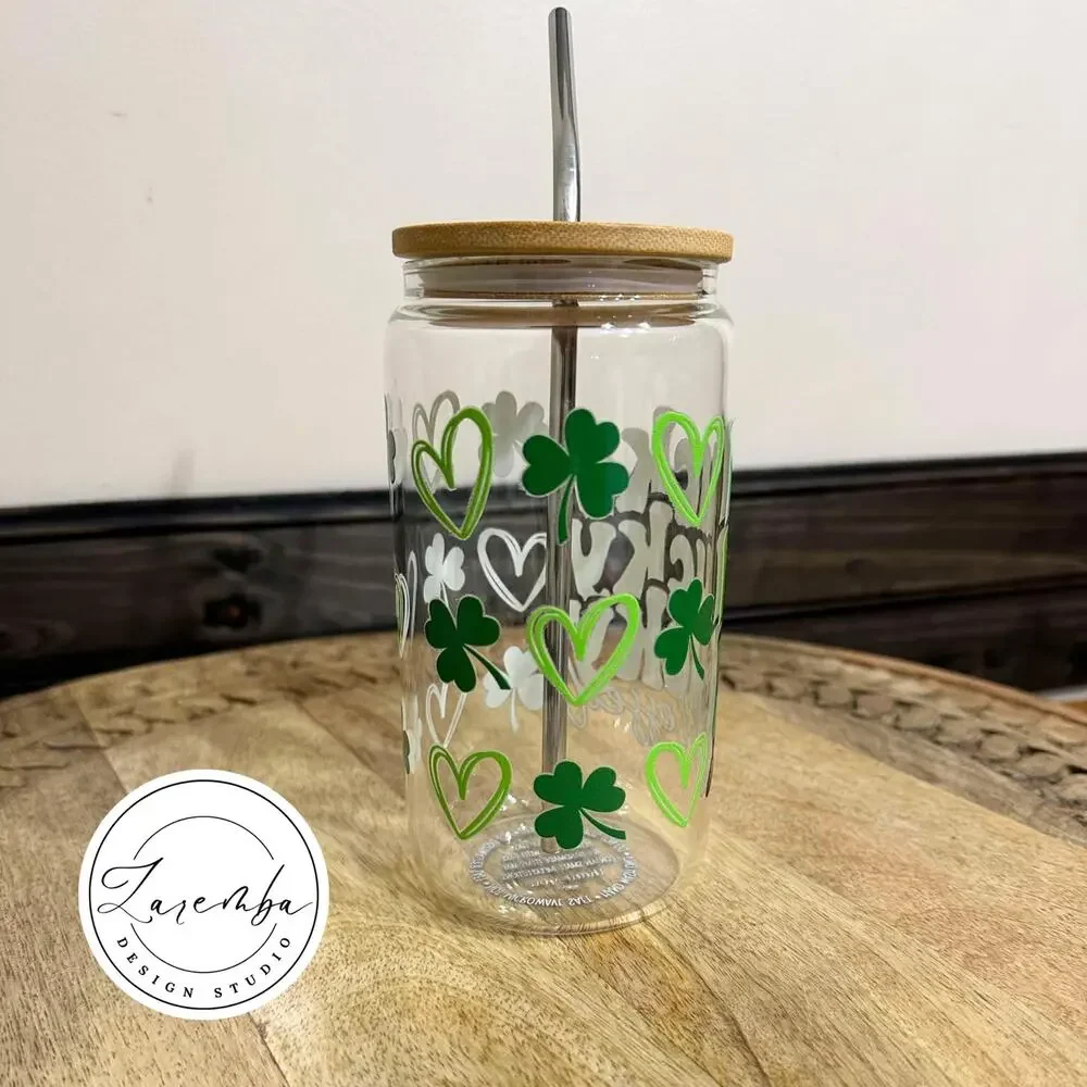 Lucky Lucky Lucky & Blessed Libbey Cup, St. Patrick's Day Beer Can Glass, Clover